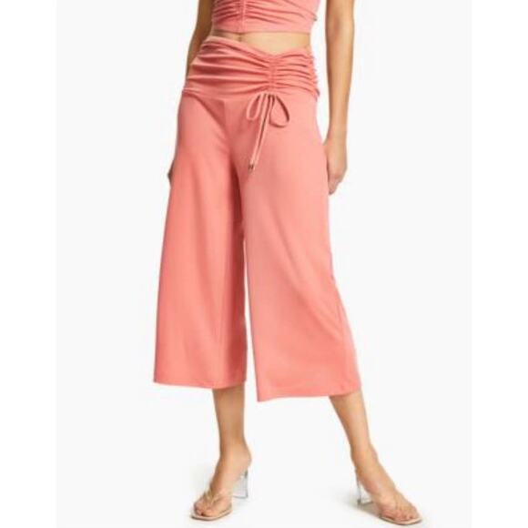 INC High Rise Cinched Peach Cropped Wide Leg Jersey Pant - M - Picture 1 of 8